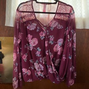 No boundaries purple flower longsleeve blouse XXXL